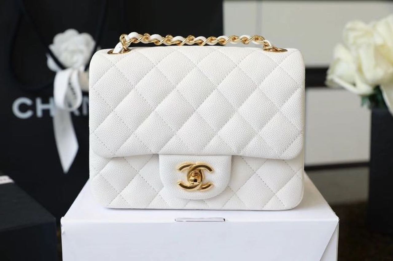 CHL Classic Golden Hardware 6in White Mini Flap Mini Bag
