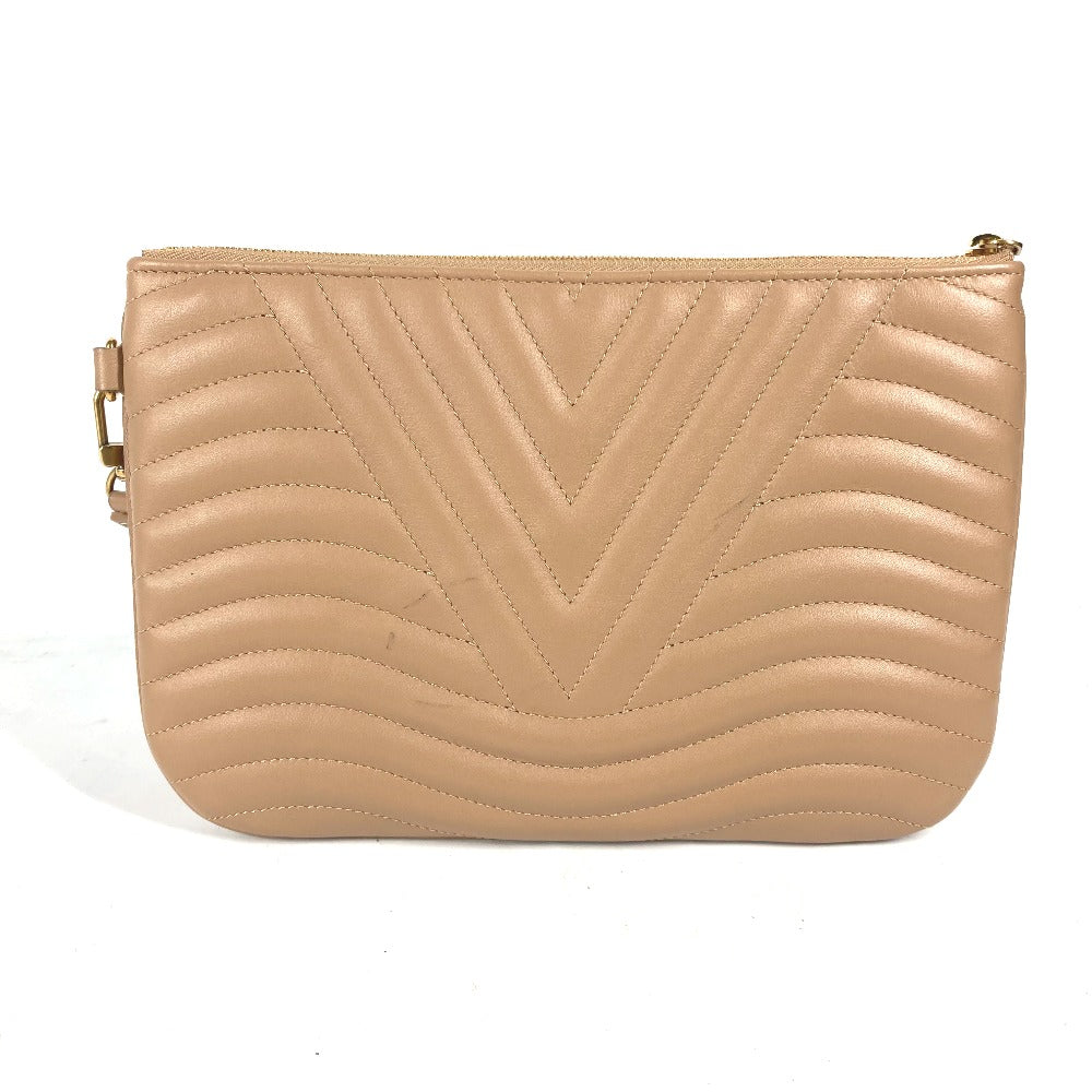 Louis Vuitton M68478 New Wave Pochette Zip Leather Beige Clutch Bag