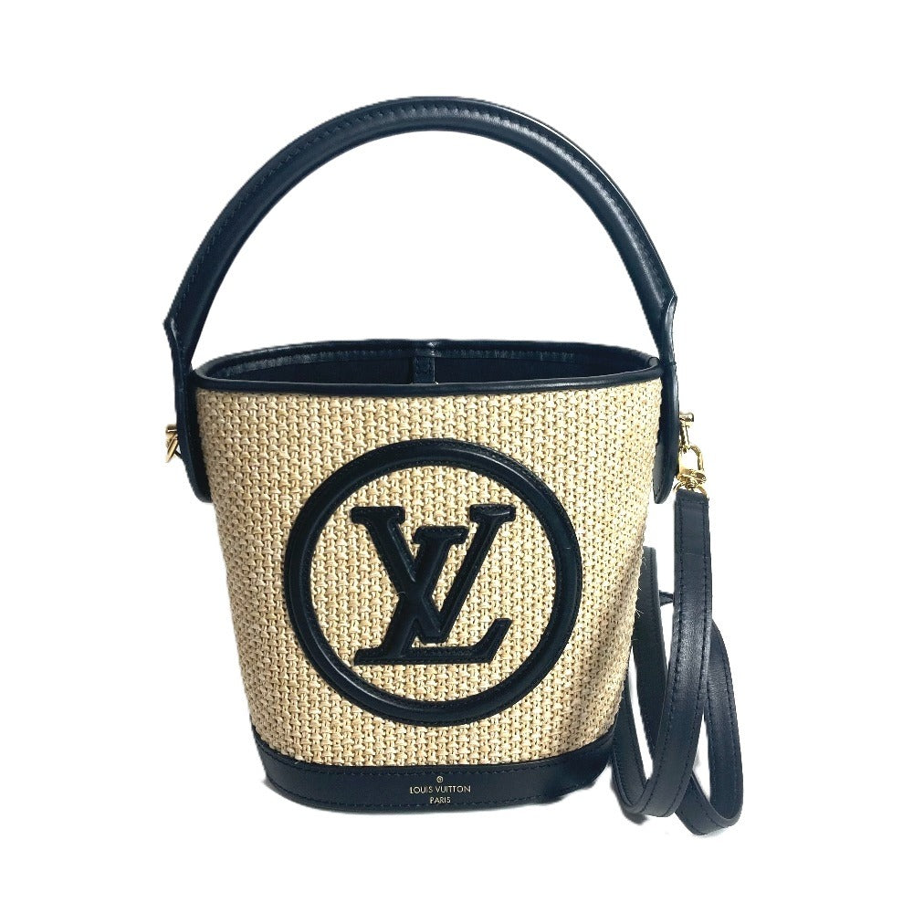 Louis Vuitton M59961 Petite Leather Raffia Black Bucket Shoulder Bag
