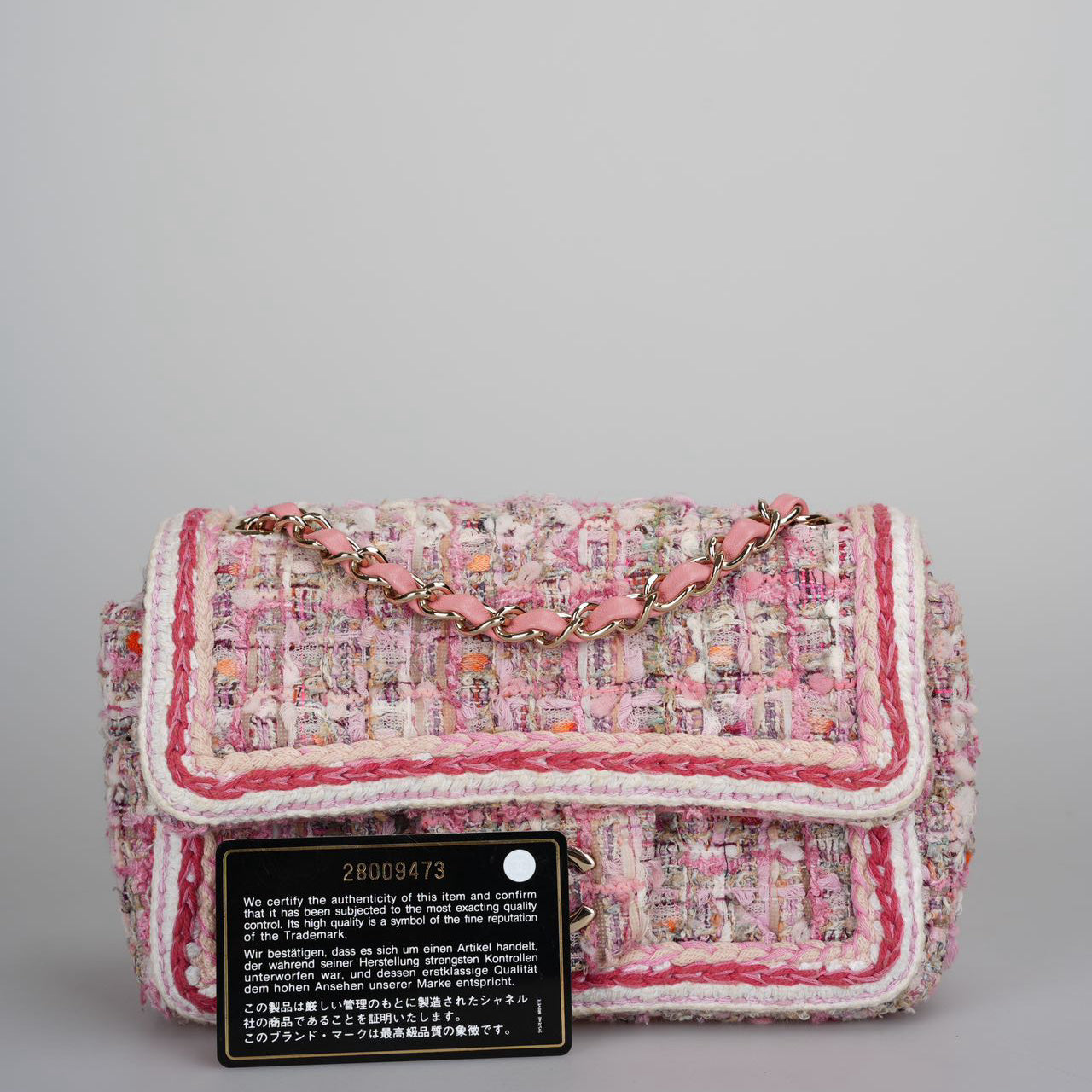 Chanel Timeless Tweed Mini Flap Bag rectangle in White and Pink With Gold Hardware