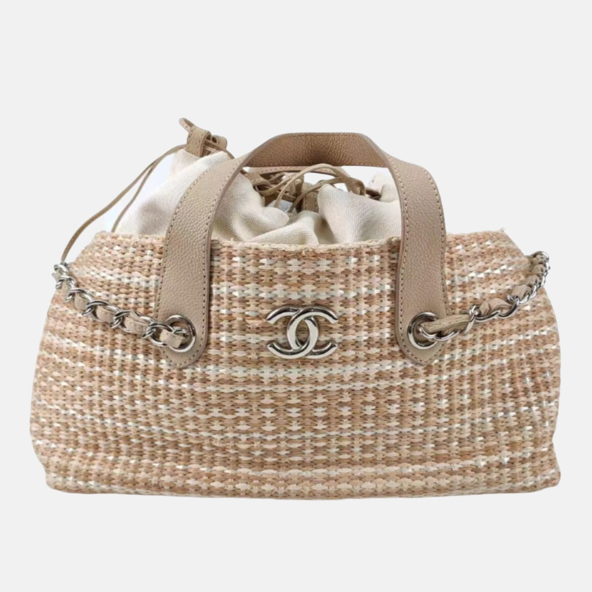 Chanel Deauville Raffia Tweed Beige Shoulder Bag