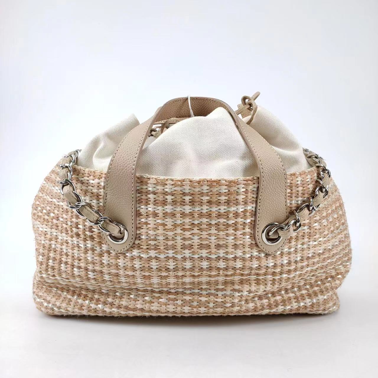 Chanel Deauville Raffia Tweed Beige Shoulder Bag