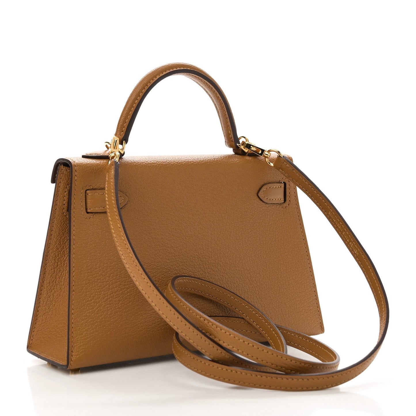 Hermes Chevre Mysore Verso Kelly Sellier Caramel Cacao Handbag Mini Travel Bag