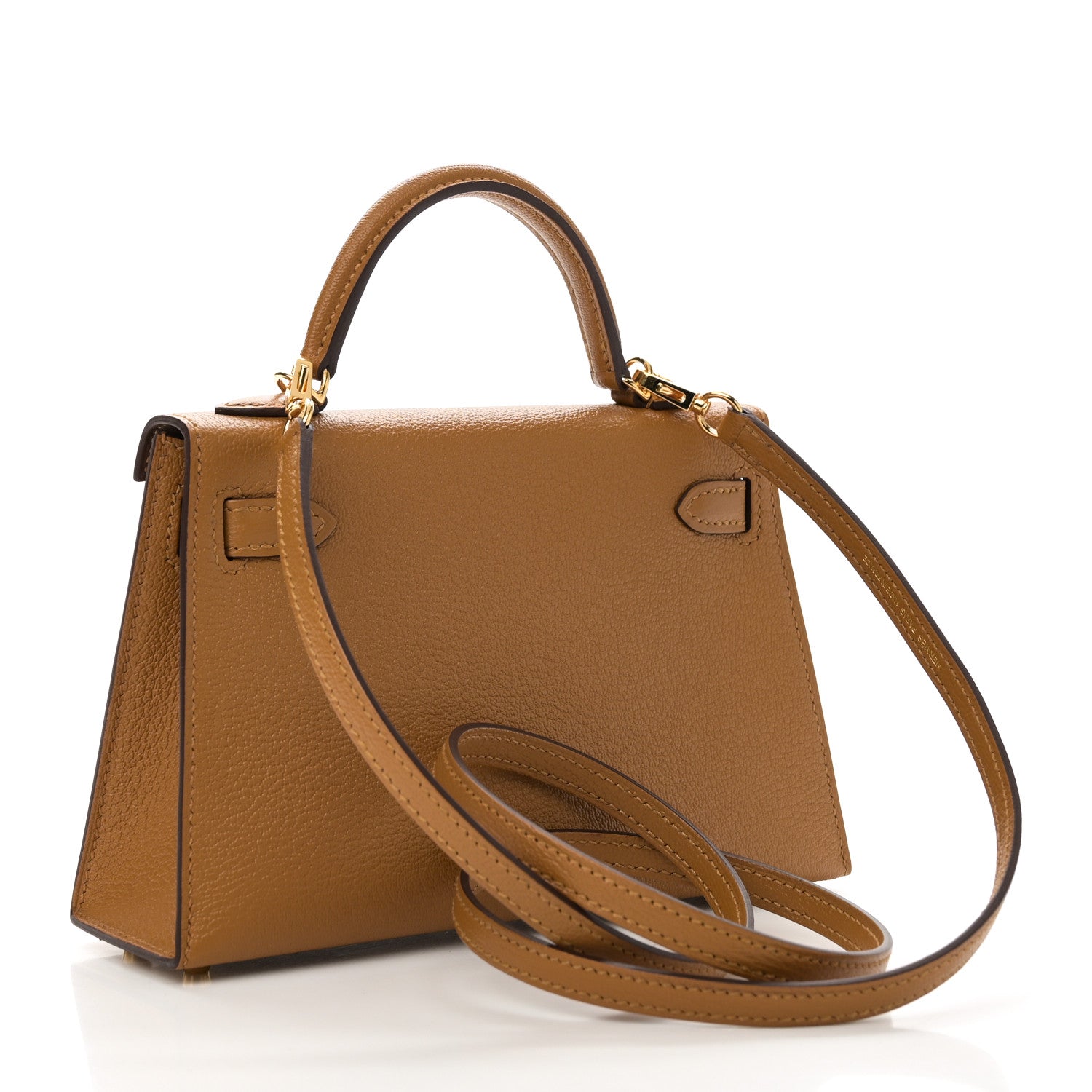 Hermes Chevre Mysore Verso Kelly Sellier Caramel Cacao Handbag Mini Travel Bag