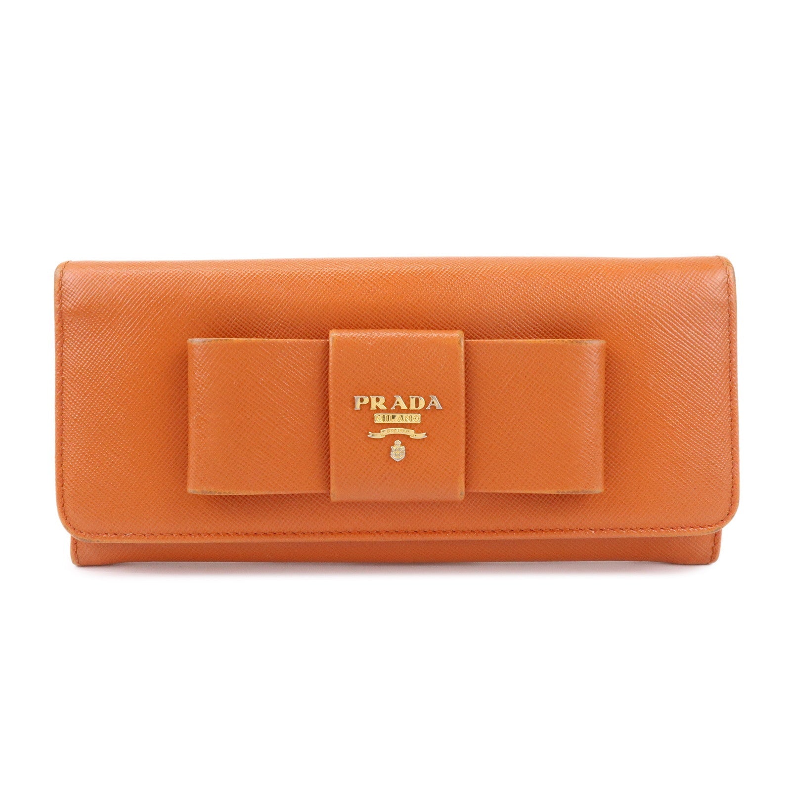 Ribbon Long Wallet Leather Saffiano Orange Handbag