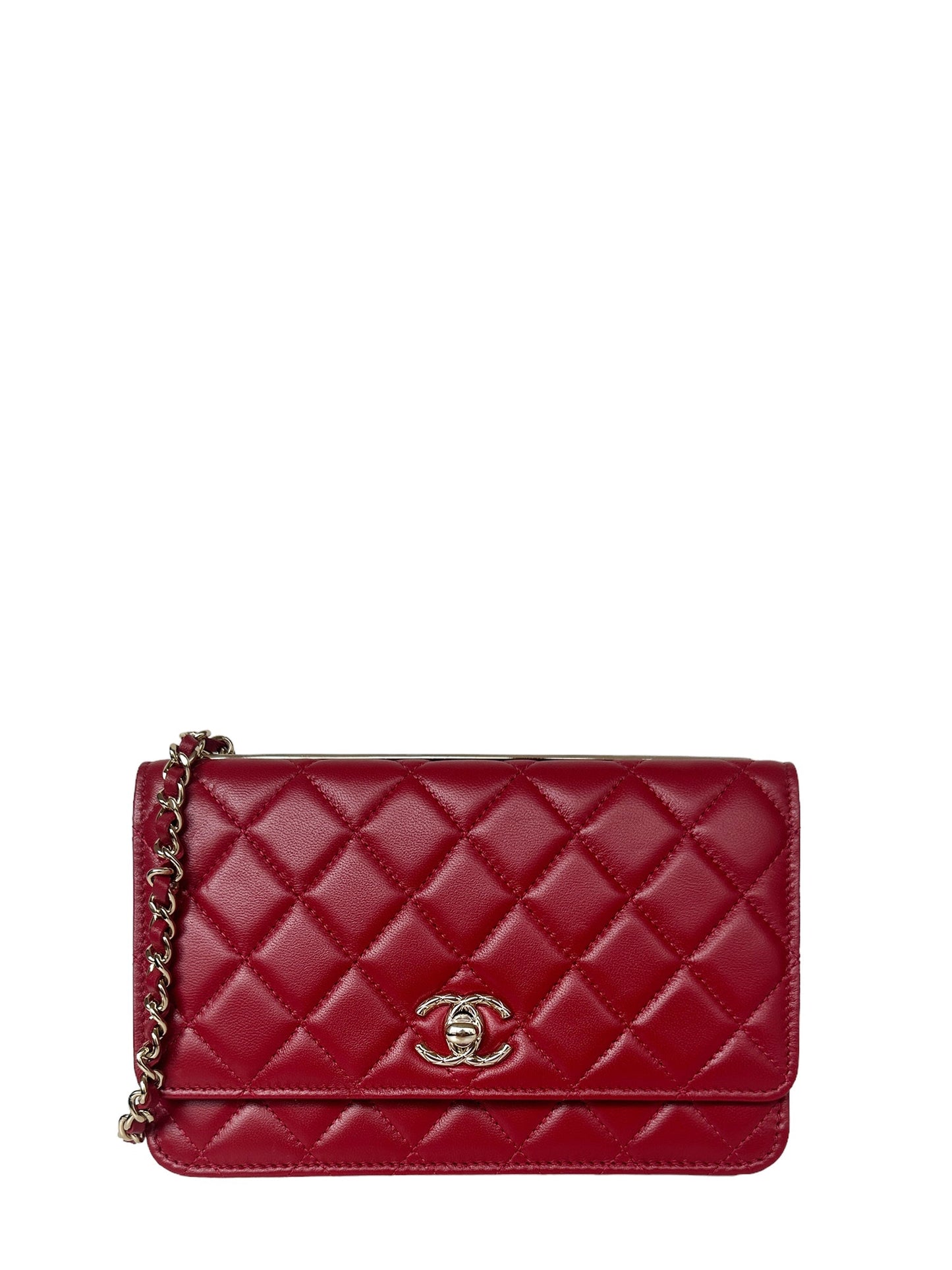 Chanel 2023 New Red Lambskin Quilted Trendy CC Wallet on Chain WOC Women
