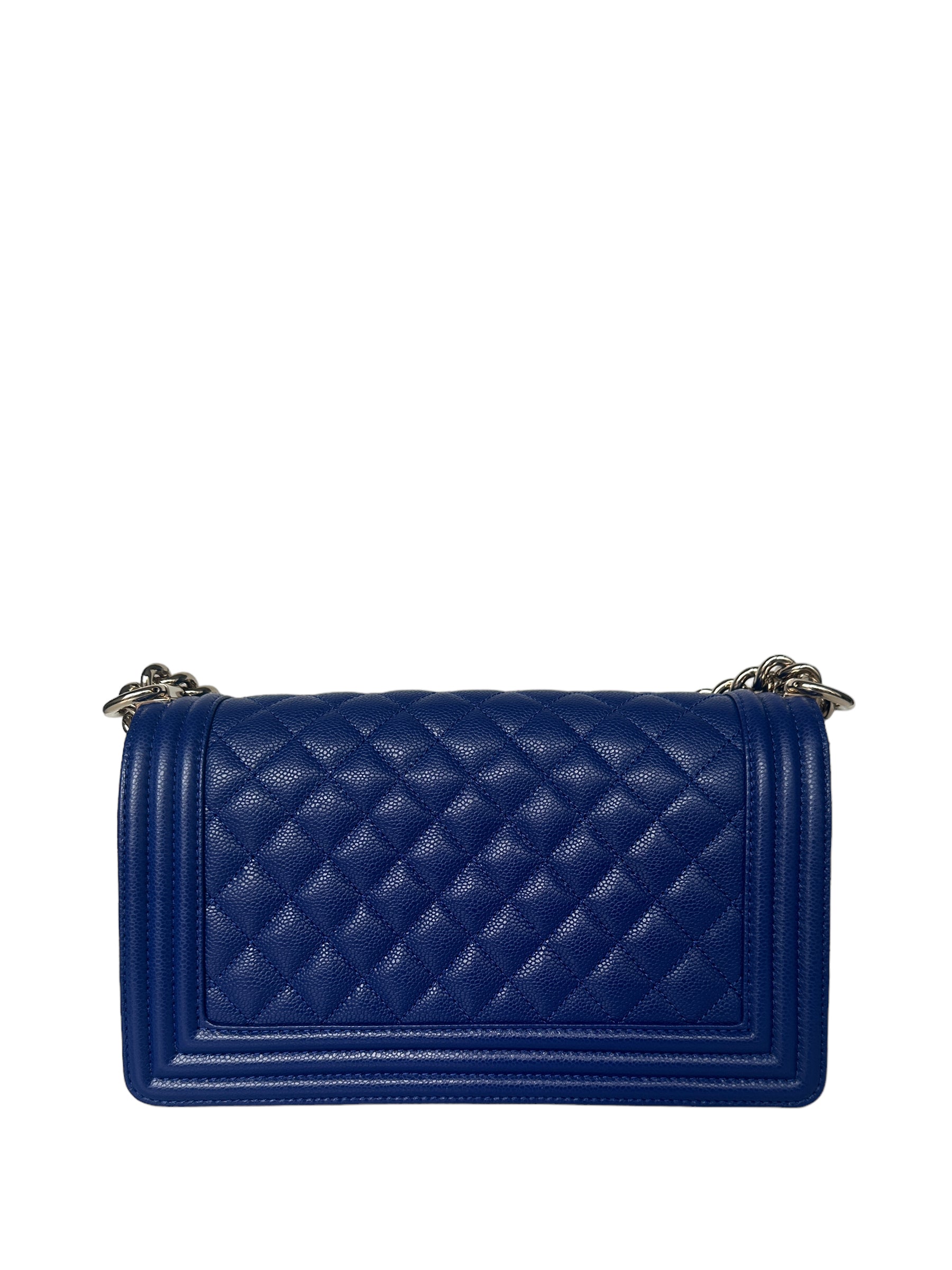 2CHANEL New Cobalt Blue Caviar Leather Quilted Medium Boy Bag