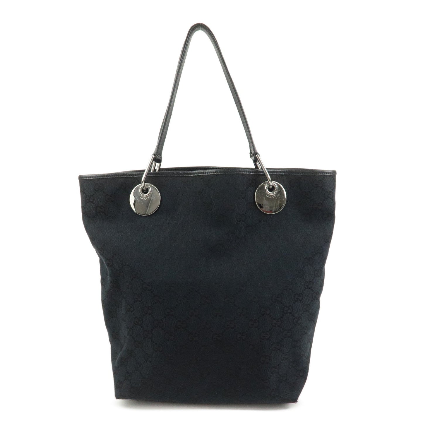 GUCCI GG Canvas Leather Tote Bag Shoulder Bag Hand Bag Black 120836