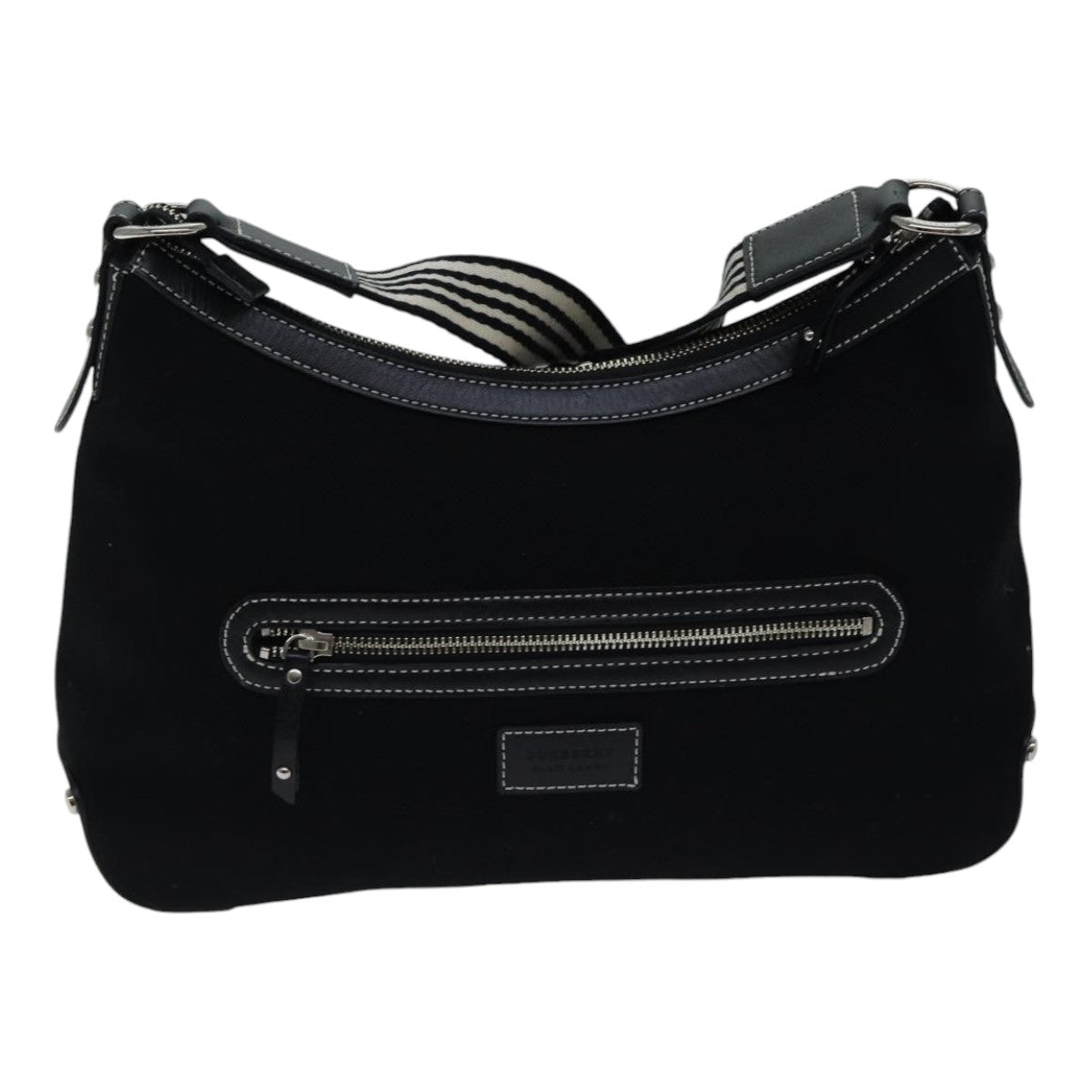 Burberry Label Shoulder Bag Canvas Black Blue