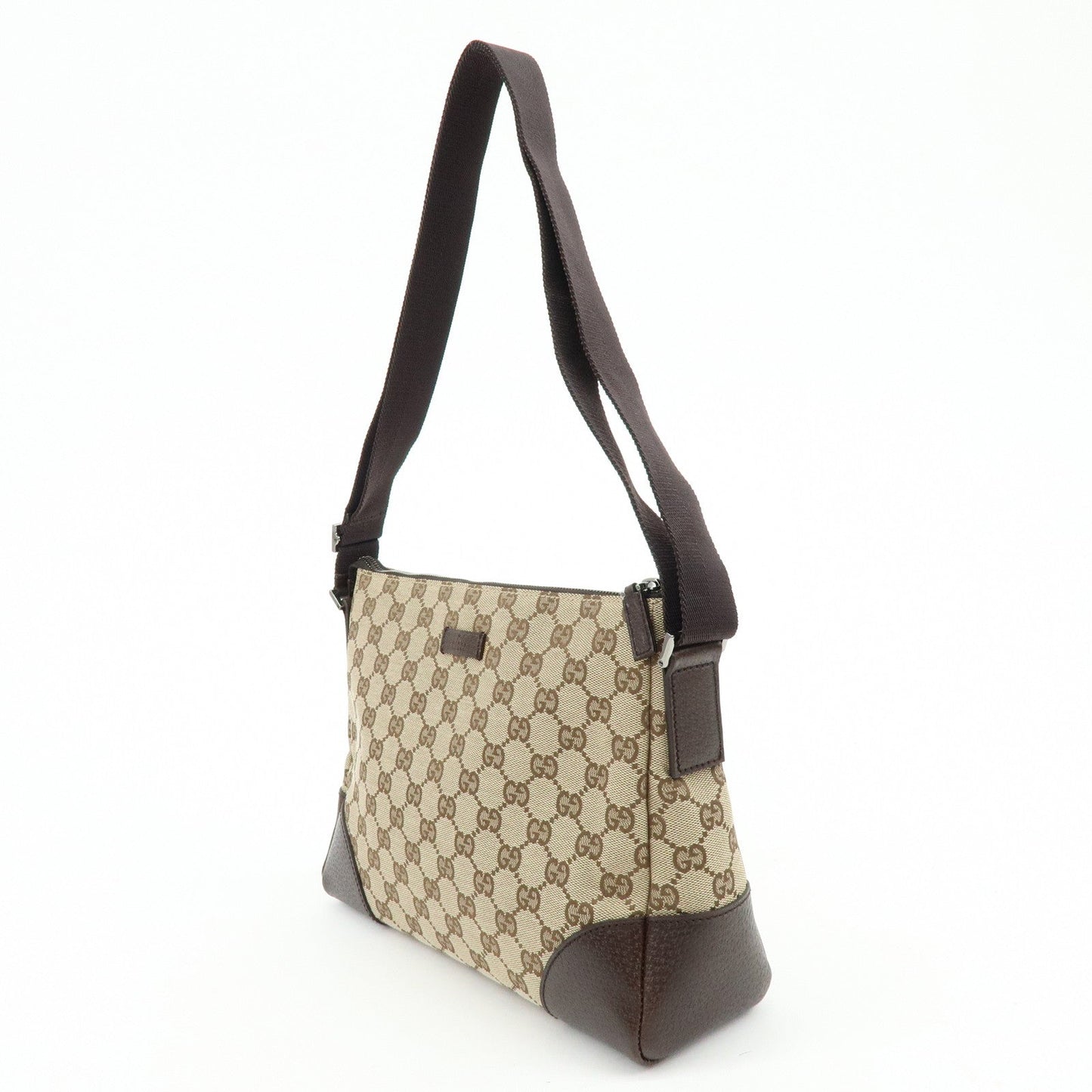 GUCCI GG Monogram Canvas Leather Shoulder Bag Beige Brown 114273