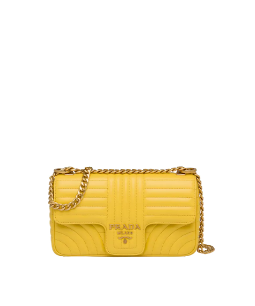 Prada Diagramme Bag Leather Yellow Medium Travel Bag