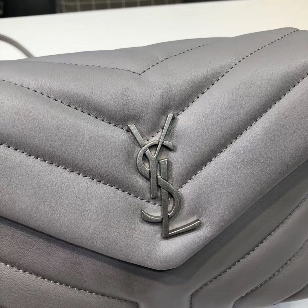 YSL Saint Laurent Loulou 7in 18cm Grey Mini Shoulder Bag