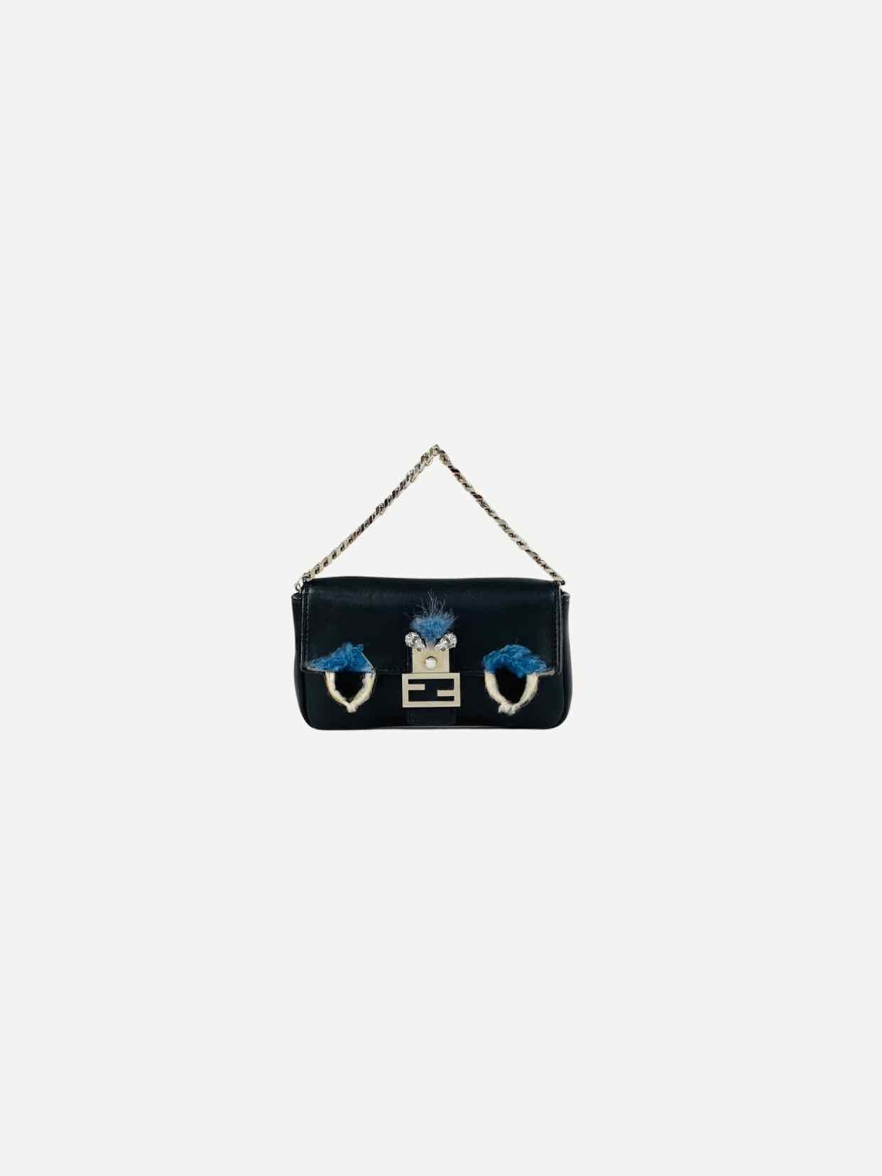 Fendi Micro Buggie Baguette Bag Leather Suede Black Shoulder Bag