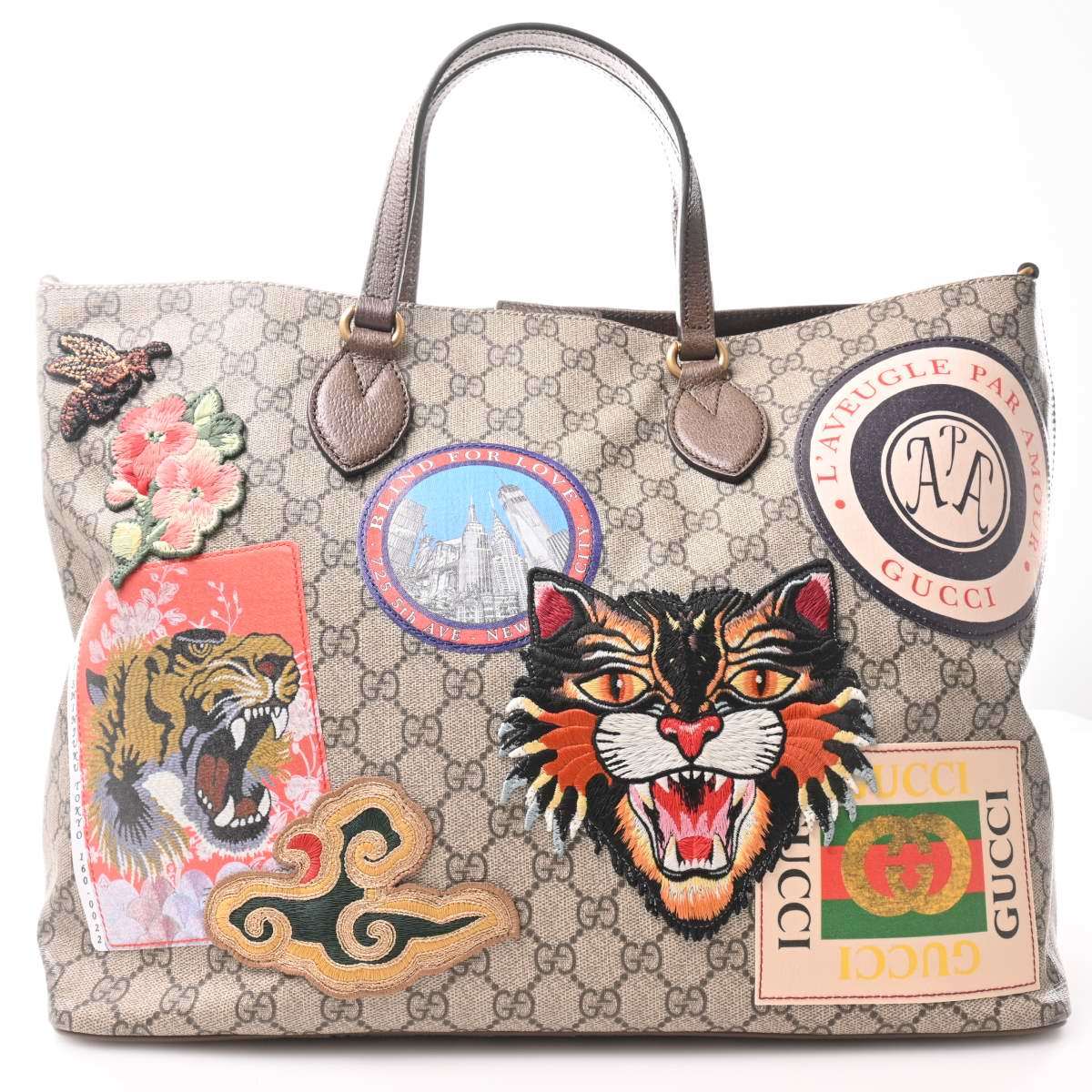 Gucci Supreme Courrier 2Way Tiger Patch Beige Tote Bag