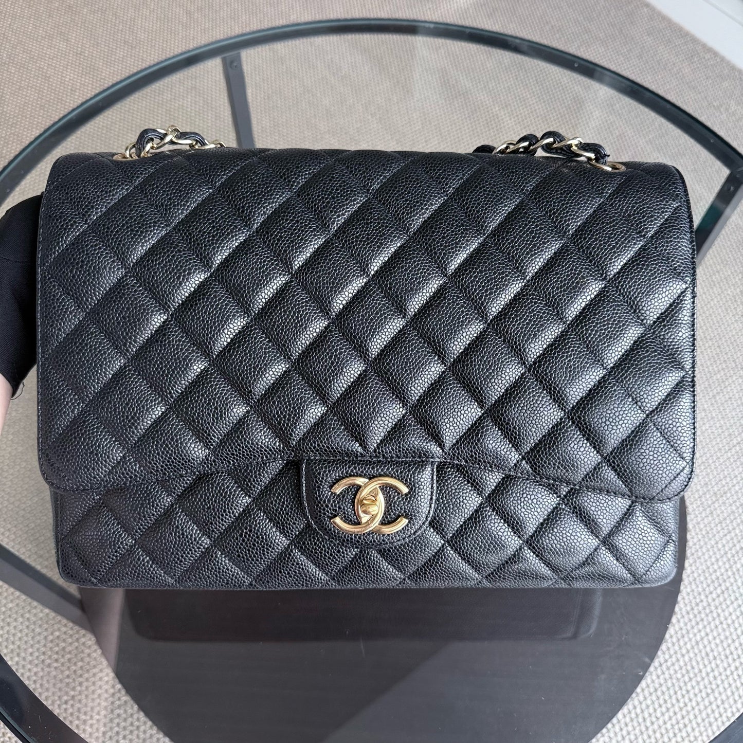 Chanel Classic Flap Maxi - Caviar Double Flap 33CM Quilted Black Gold Hardware Series 14