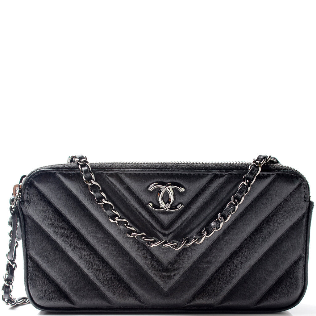Chanel WOC CC Double Zip Clutch Bag