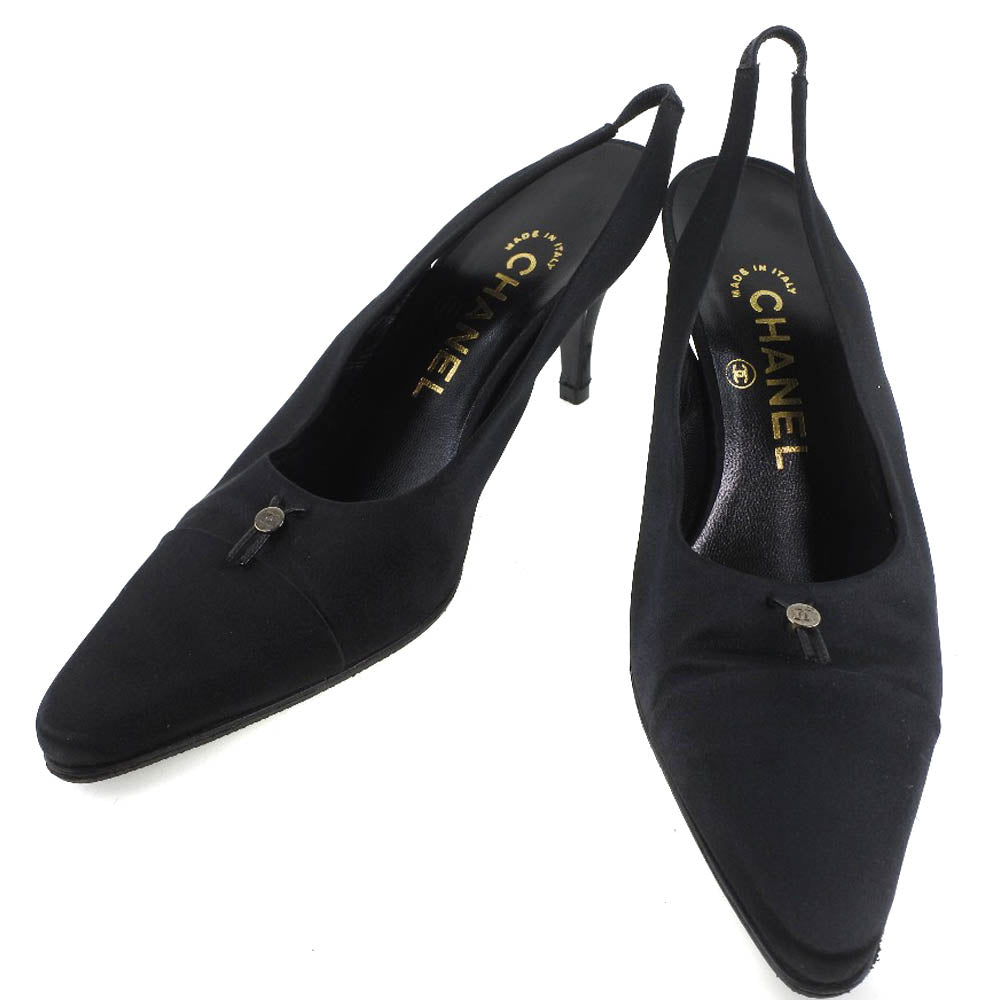 CHANEL pumps Satin black Sandals Women 36 1/2  