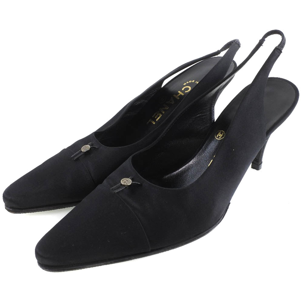 CHANEL pumps Satin black Sandals Women 36 1/2  
