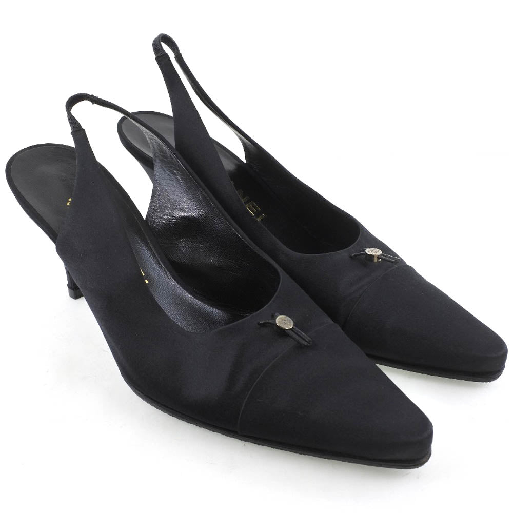 CHANEL pumps Satin black Sandals Women 36 1/2  