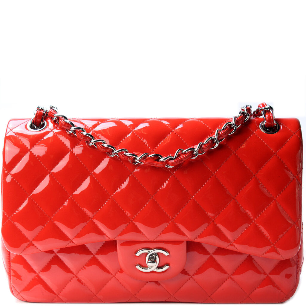 Chanel Classic Double Flap Jumbo Patent 18 Leather Handbag