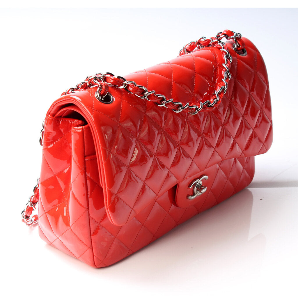 Chanel Classic Double Flap Jumbo Patent 18 Leather Handbag