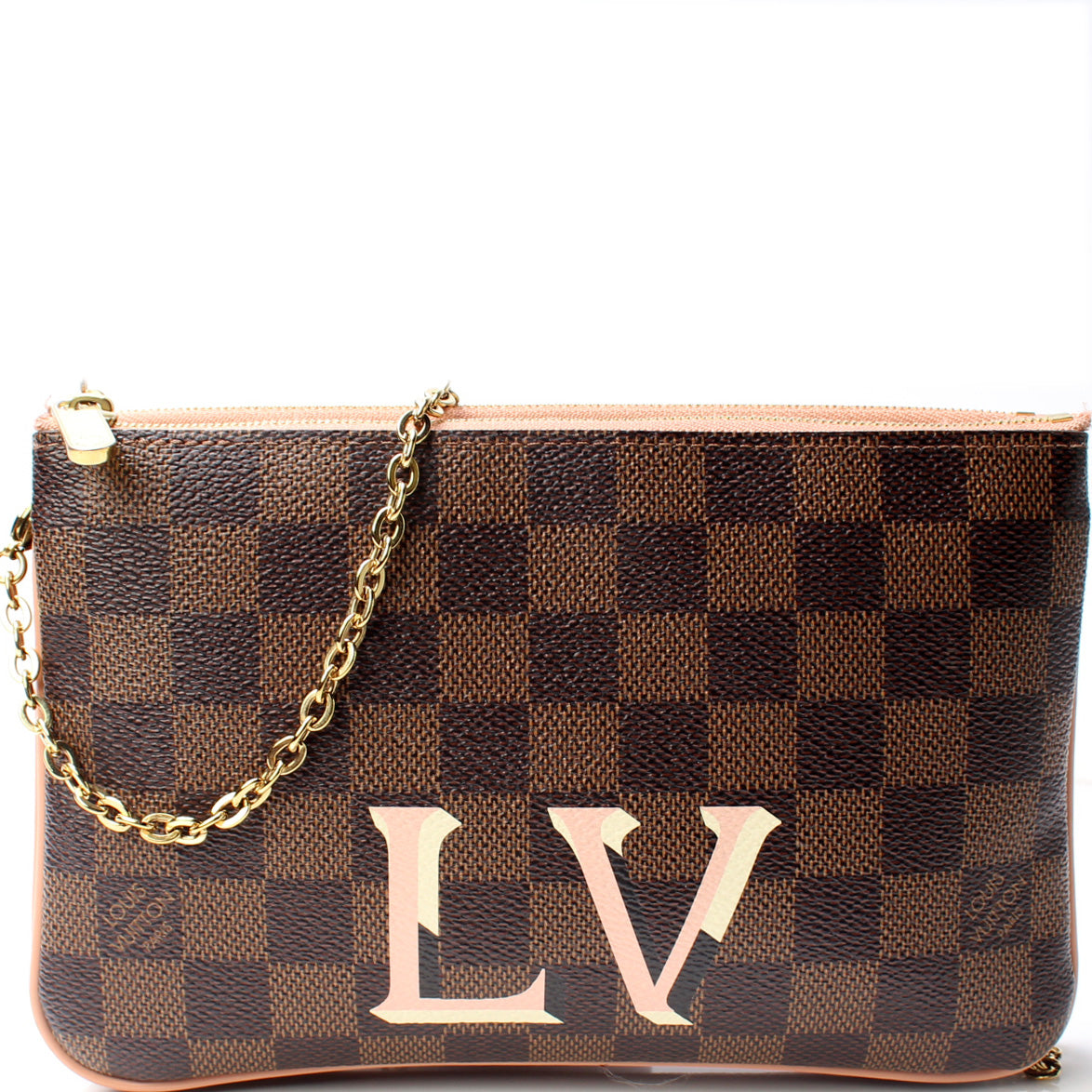 Louis Vuitton Double Zip Pochette Ebene Damier Clutch Bag