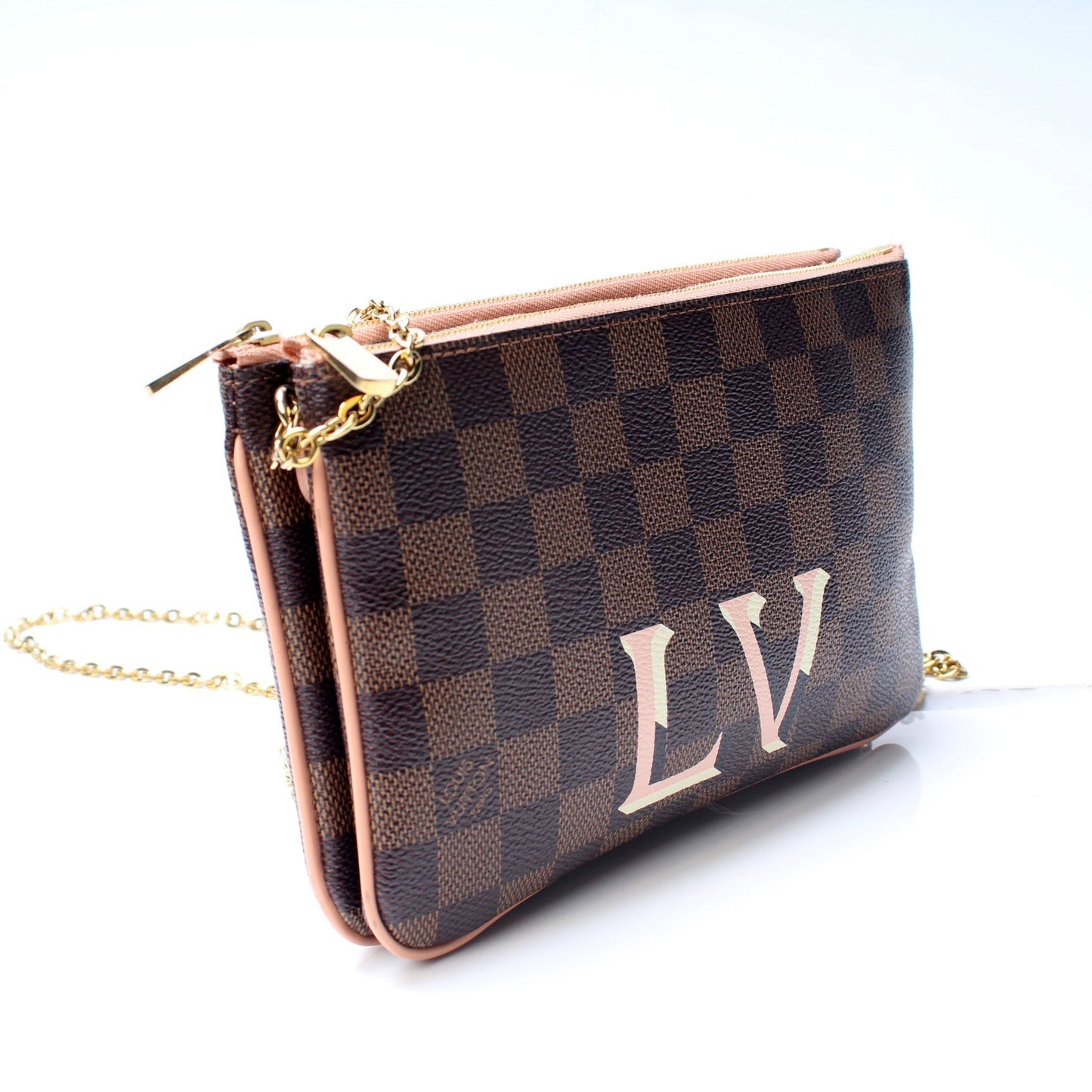 Louis Vuitton Double Zip Pochette Ebene Damier Clutch Bag