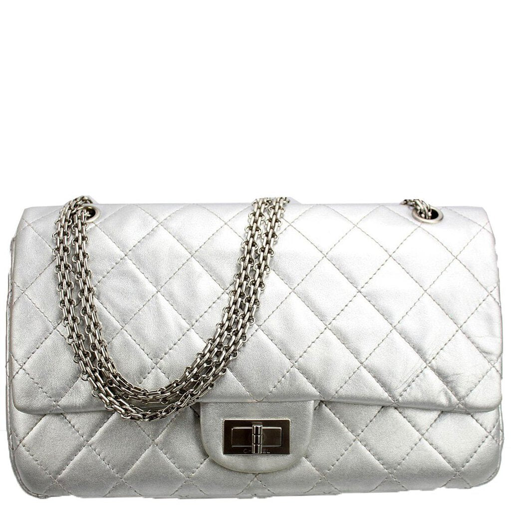 Chanel 2.55 227 Jumbo Classic flap 10-15M Silver Handbag