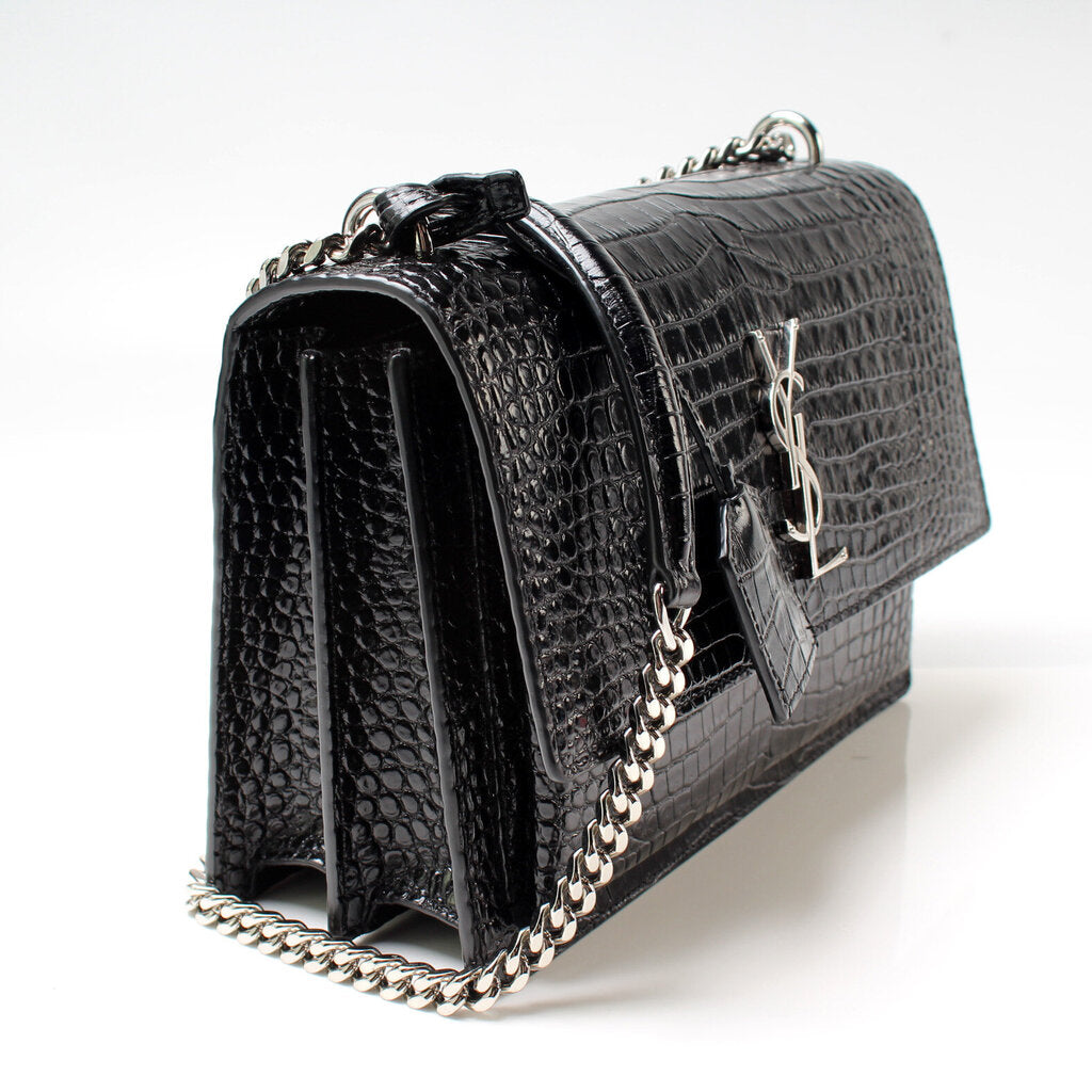 YSL Saint Laurent Sunset Croc Bag Medium Travel Bag