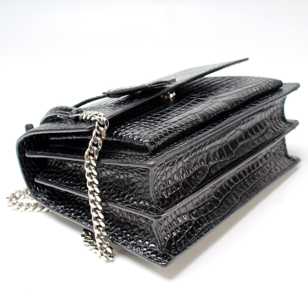 YSL Saint Laurent Sunset Croc Bag Medium Travel Bag