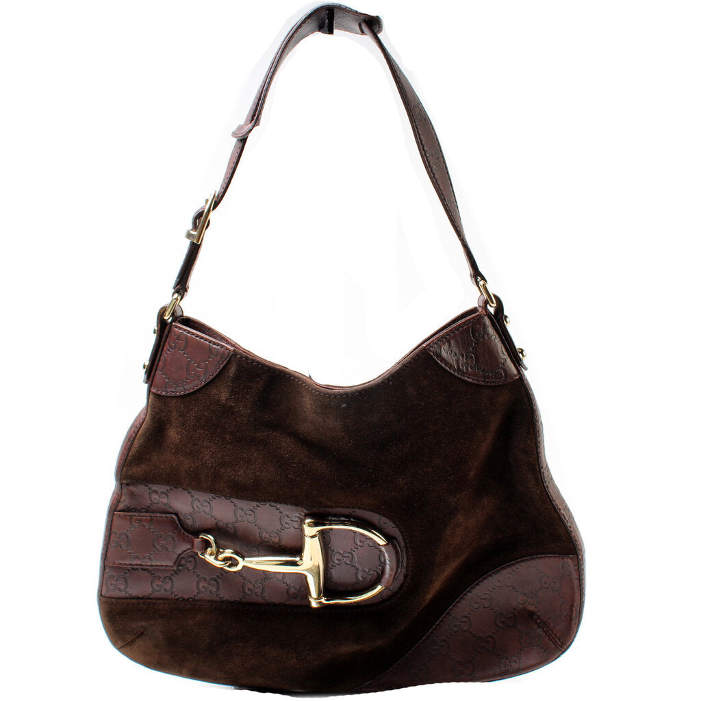 Gucci Horsebit Suede Shoulder Bag