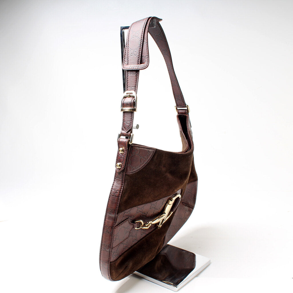 Gucci Horsebit Suede Shoulder Bag