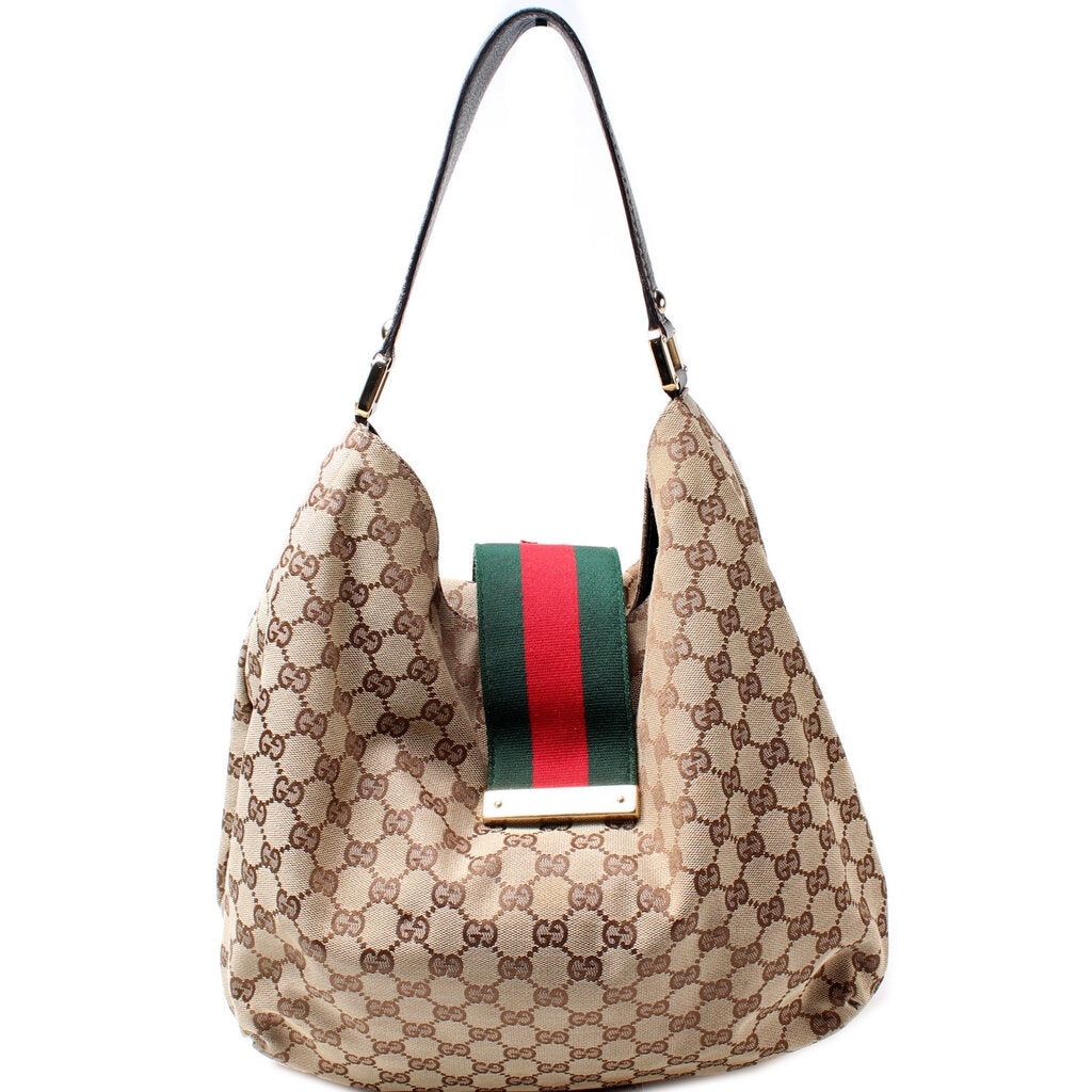 Gucci GG Web Canvas Shoulder Bag Canvas Hobo