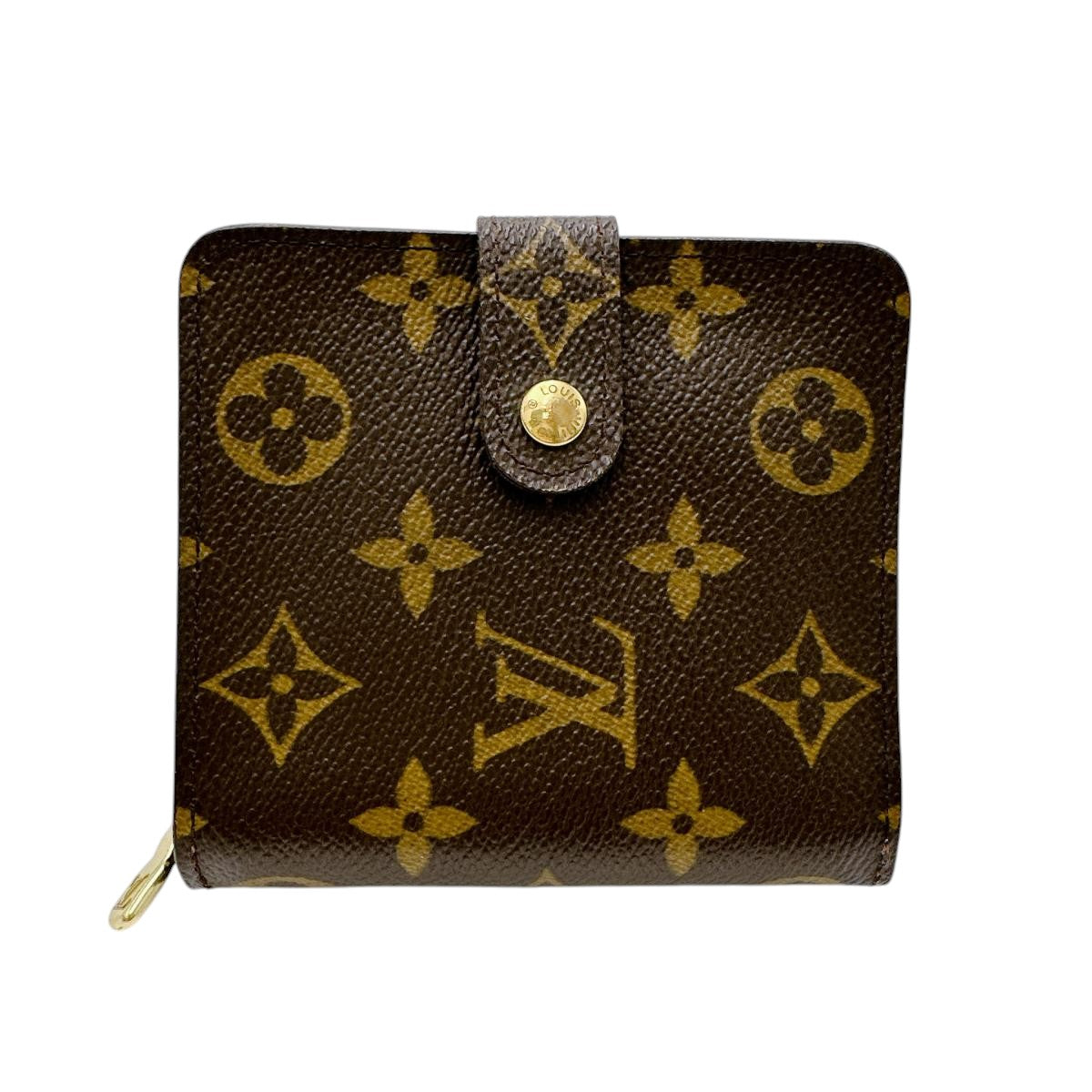 Louis Vuitton Bifold M61667 pocket zipper Compact Monogram Canvas Brown Wallet Case