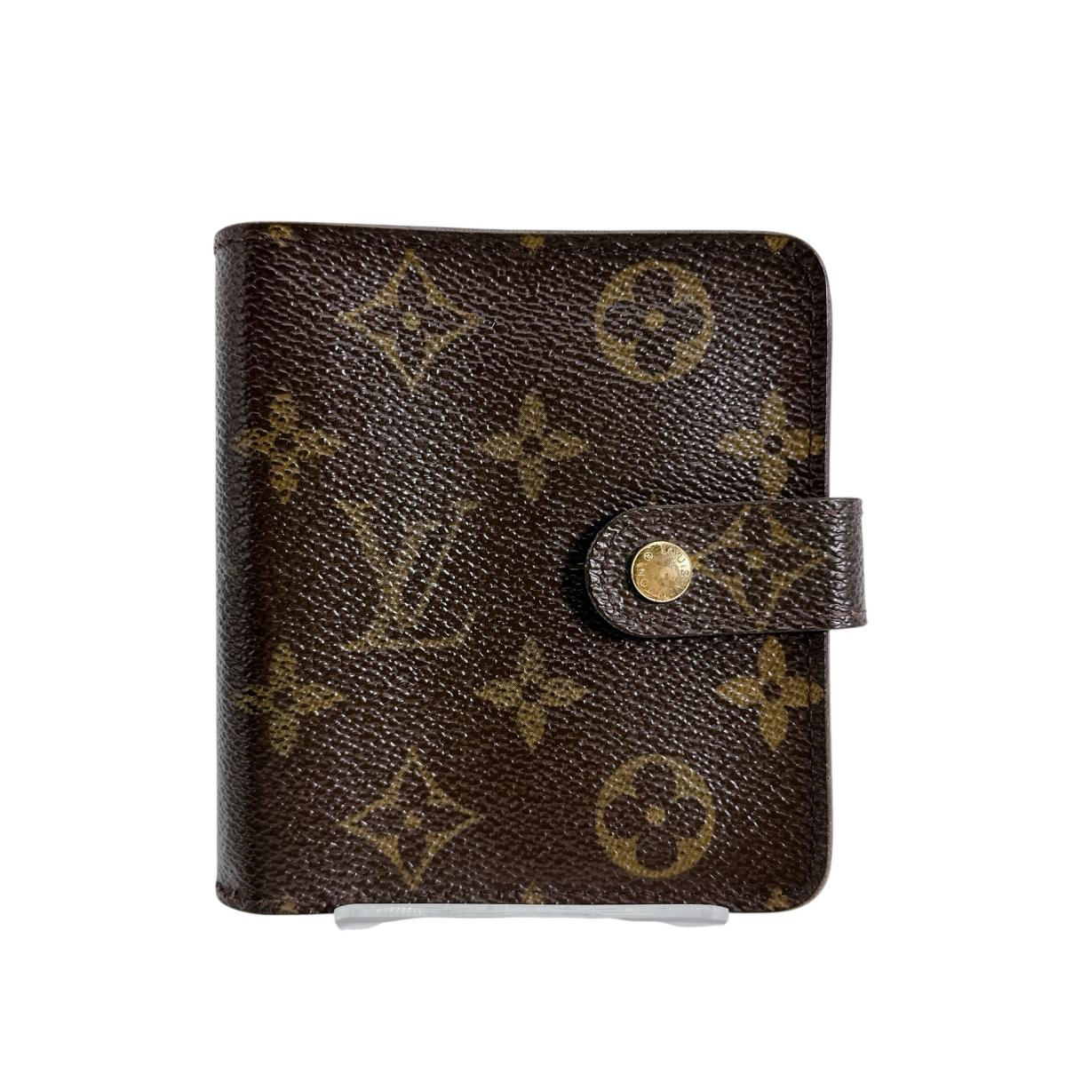 Louis Vuitton Bifold M61667 pocket zipper Compact Monogram Canvas Brown Wallet Case 0