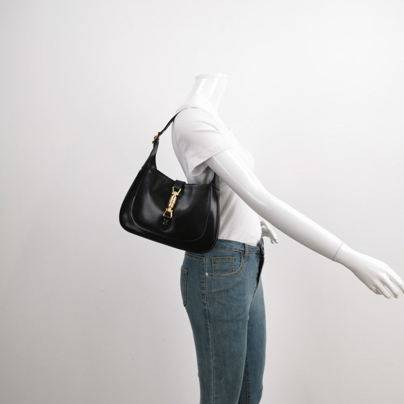 Gucci Jackie Piston Lock without Strap Leather Black Small Travel Bag
