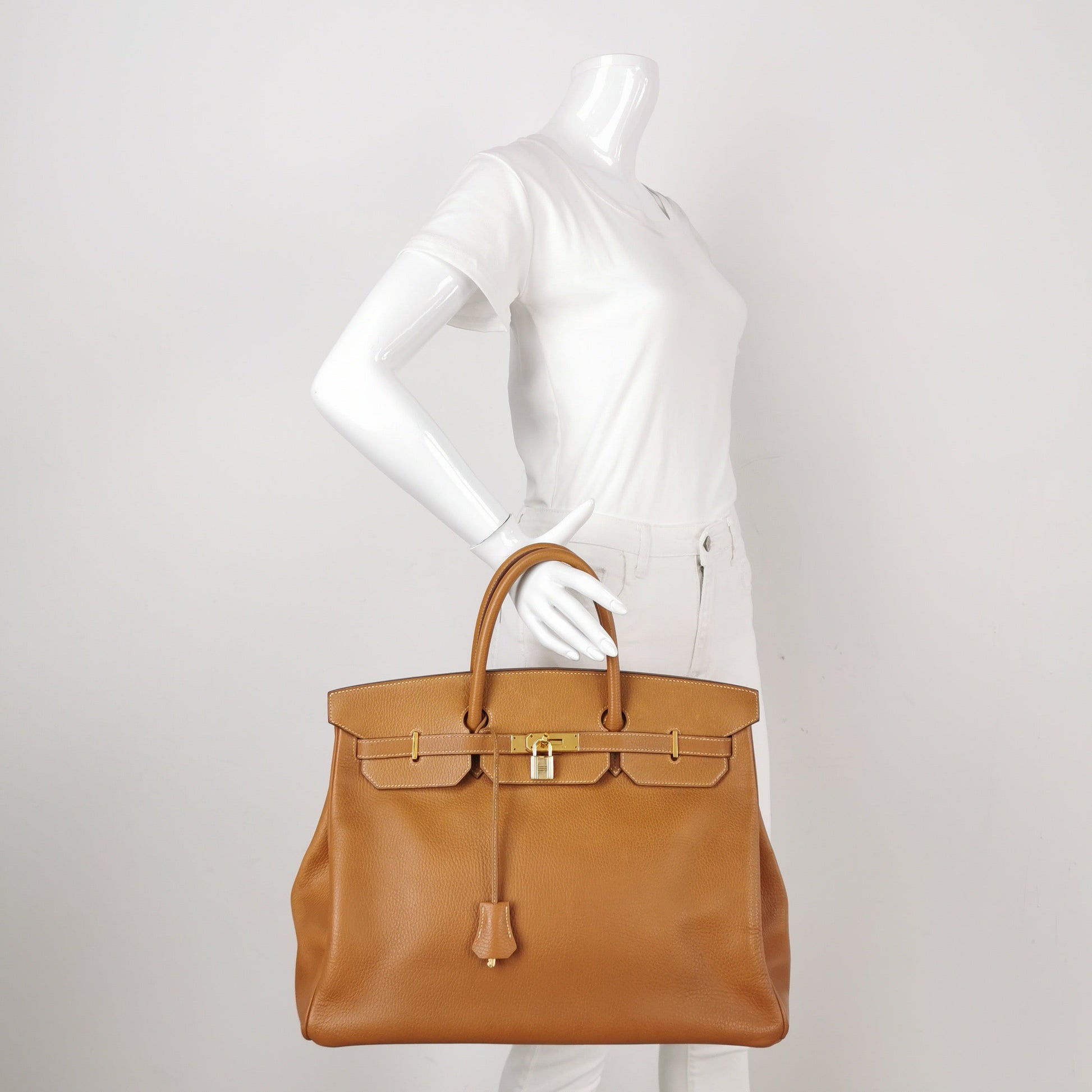 Hermes Birkin Tc Clemence Hardware Handbag Leather Gold Travel Bag