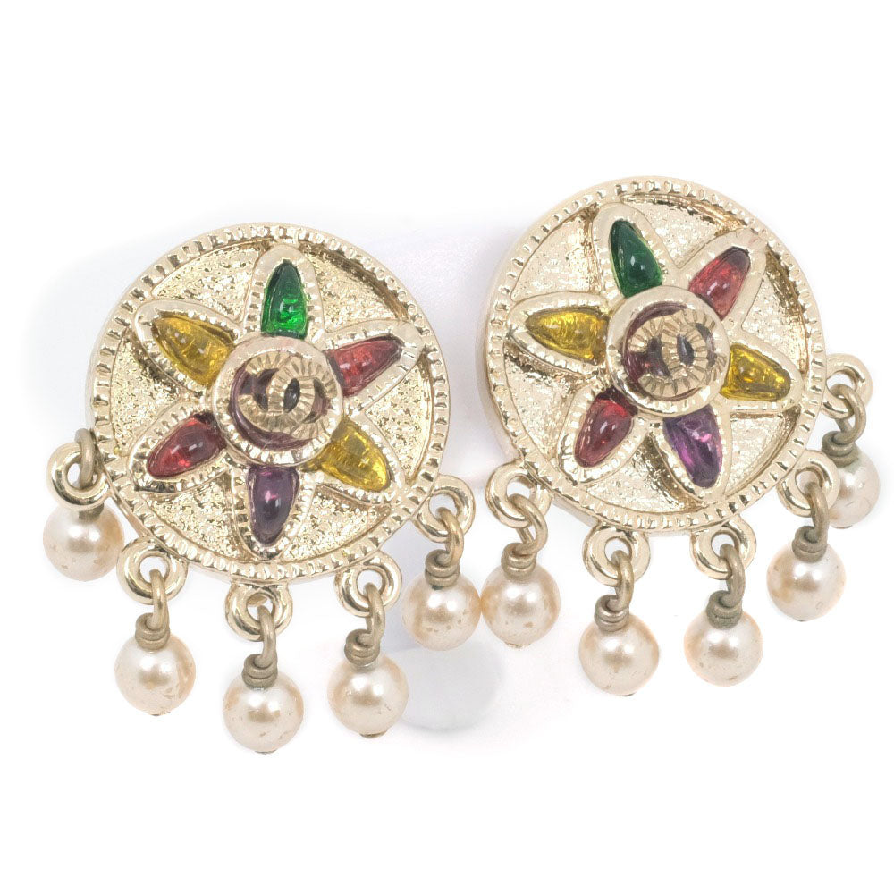 CHANEL Earring Fake pearl gold COCO Mark Women  