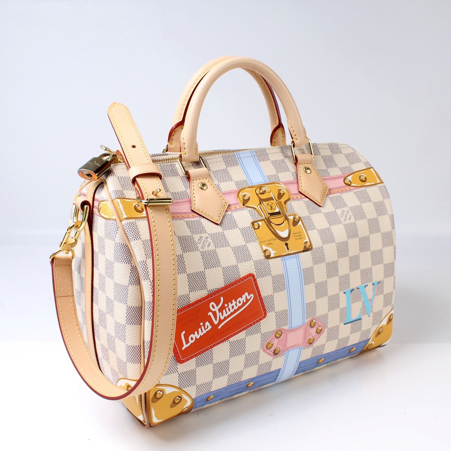 Louis Vuitton Speedy 30 Summer Trunks Bandouliere Azur Damier Handbag