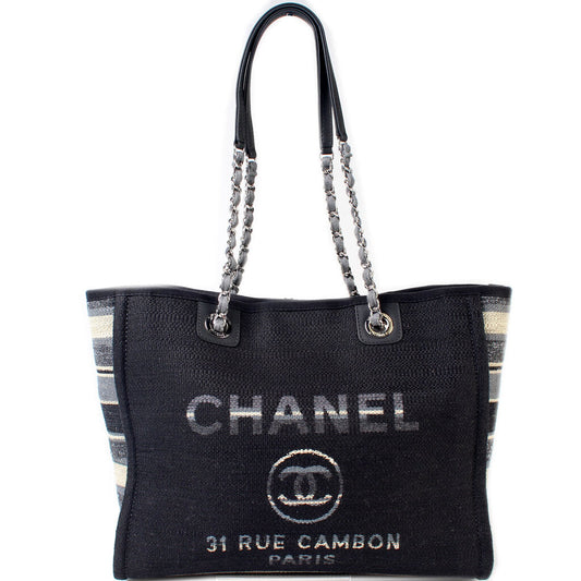 Chanel Deauville 26M Small Canvas Tote Bag