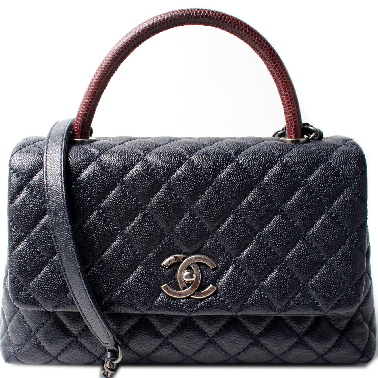 Chanel Flap Lizard Embossed Top Handle Caviar Handbag