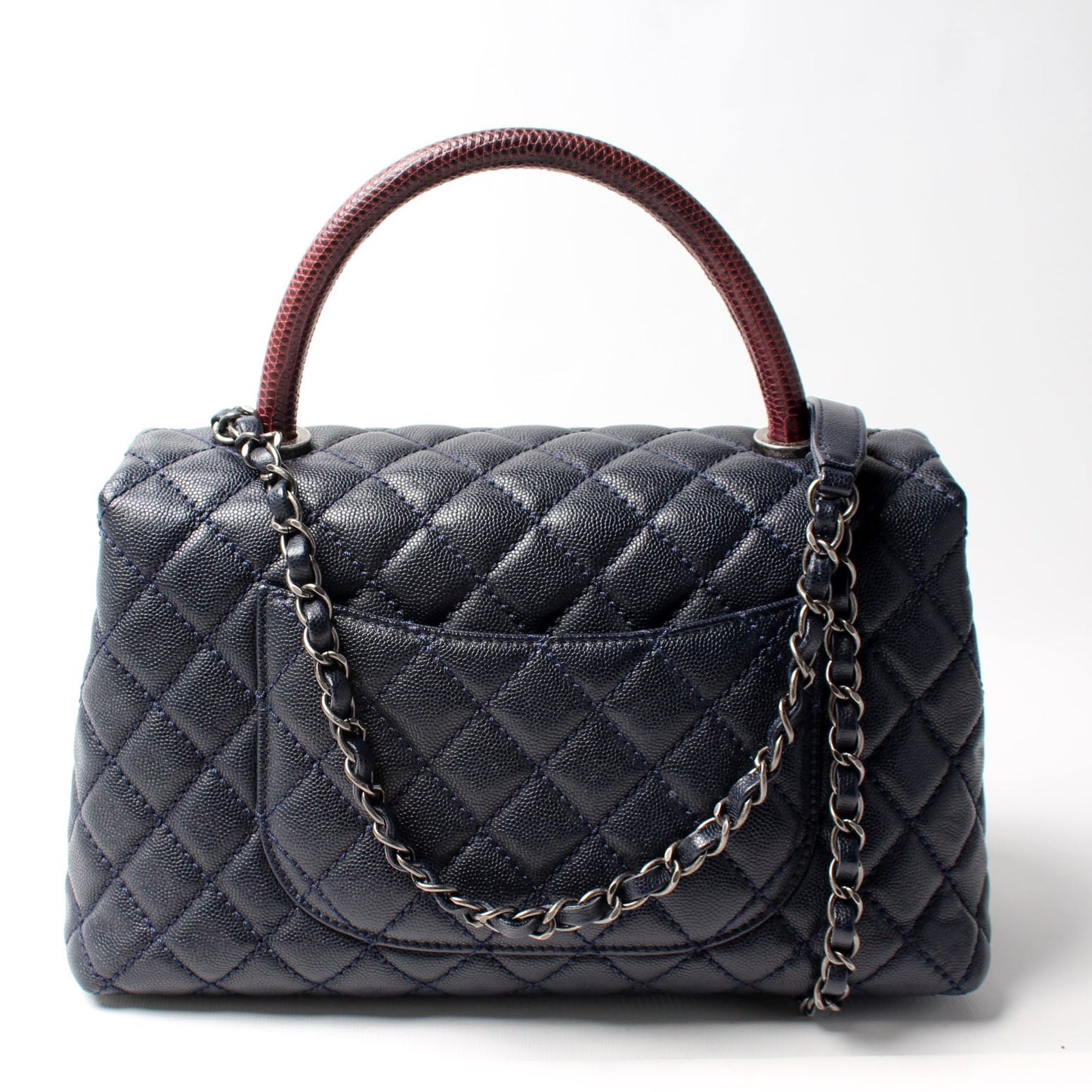 Chanel Flap Lizard Embossed Top Handle Caviar Handbag