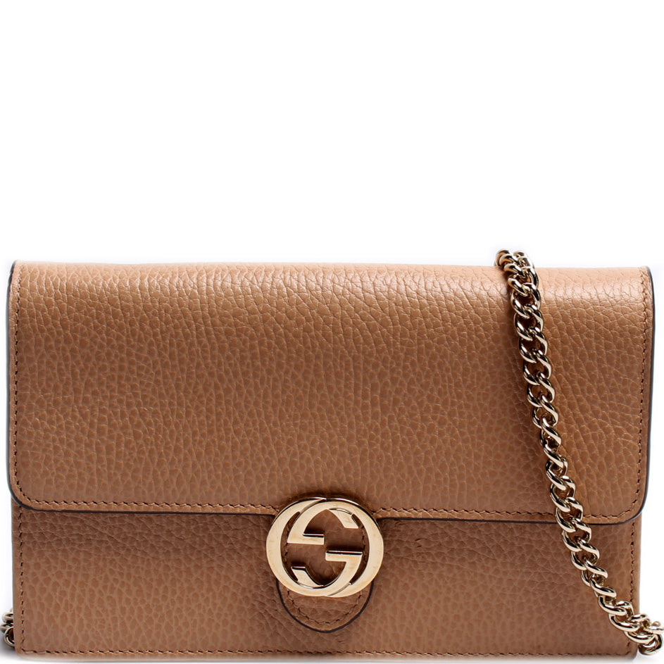 Gucci Dollar Interlocking G Calfskin Chain Wallet Case