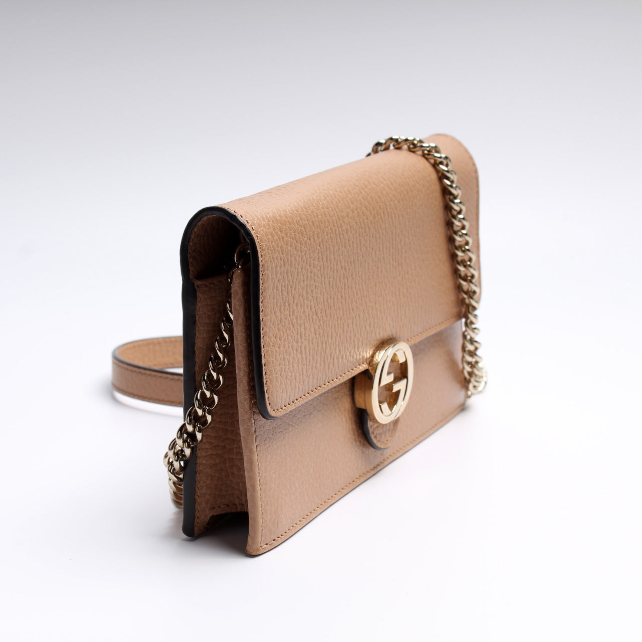 Gucci Dollar Interlocking G Calfskin Chain Wallet Case
