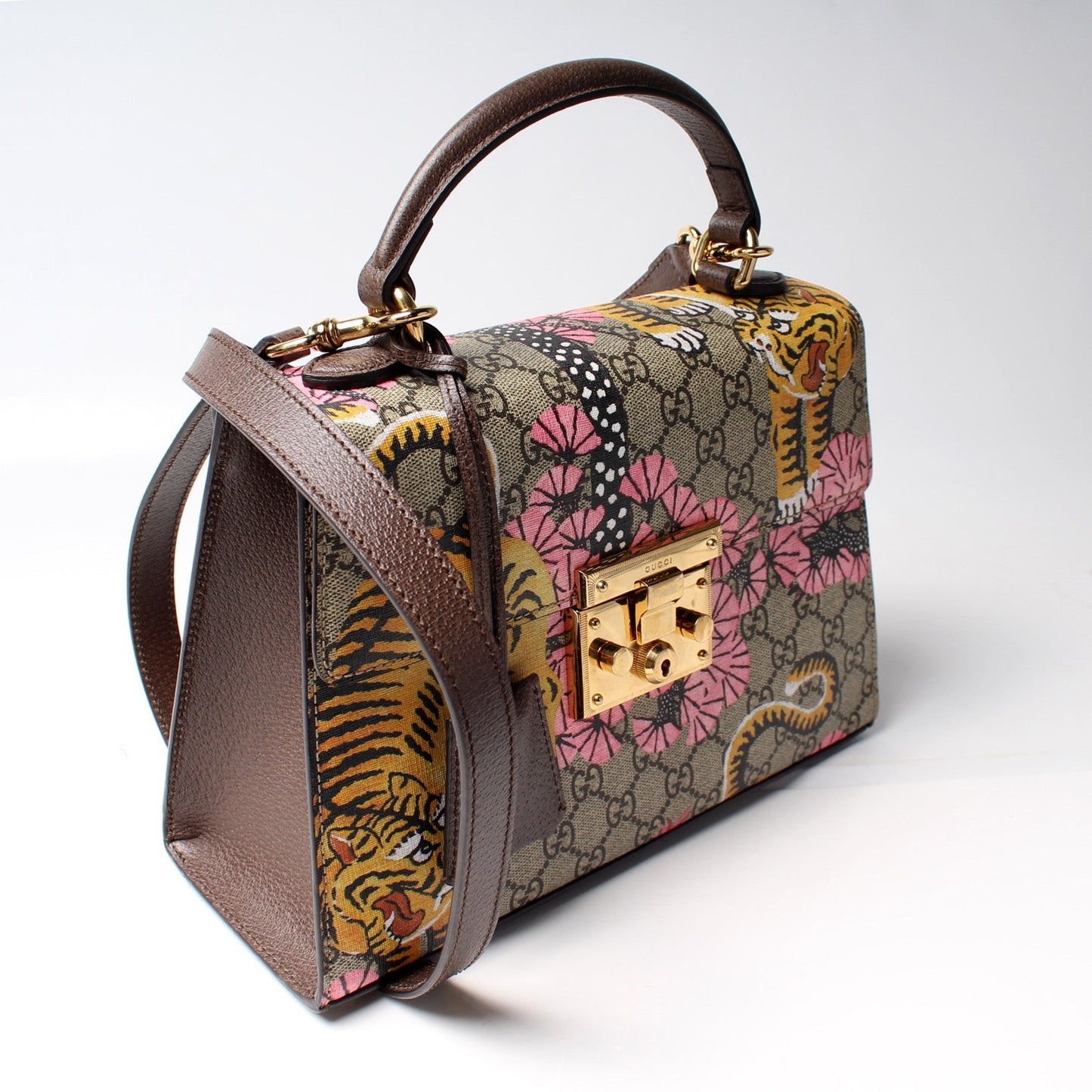 Gucci Padlock GG Supreme Bengal Leather Top Handle Travel Bag