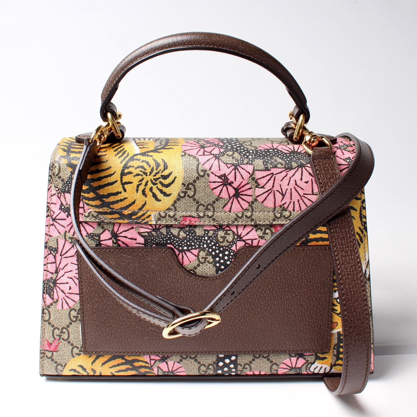 Gucci Padlock GG Supreme Bengal Leather Top Handle Travel Bag
