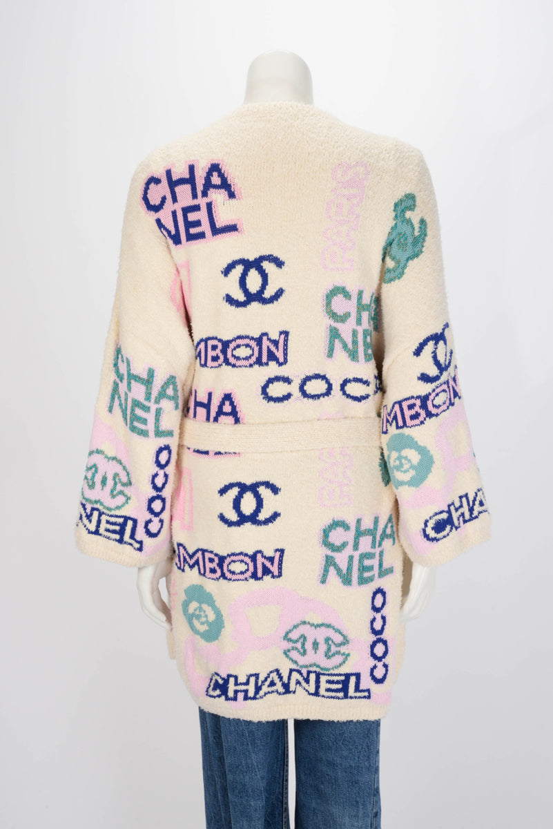 Chanel Multi Colour Cotton Logo Belted Cardigan Fr 42 Bag