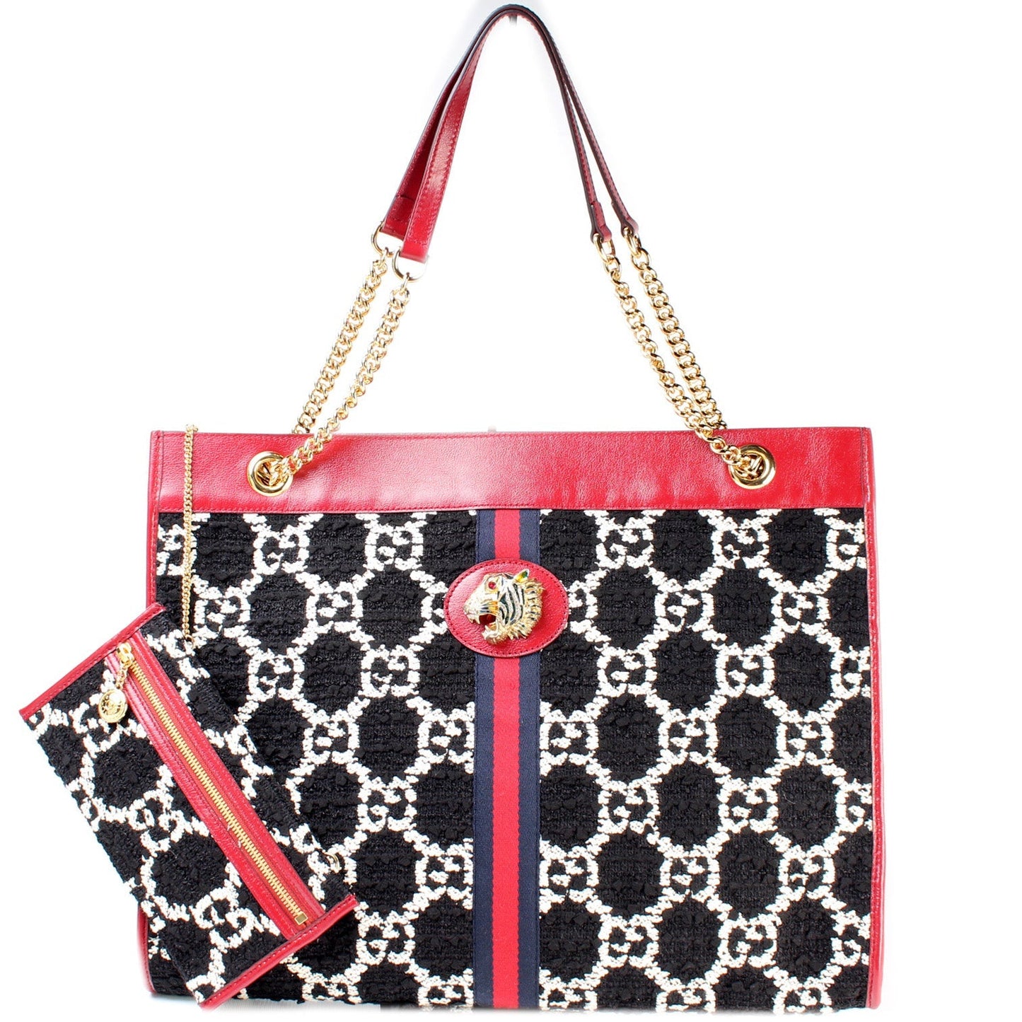 Gucci Tweed Rajah GG Large Chain Tote Bag