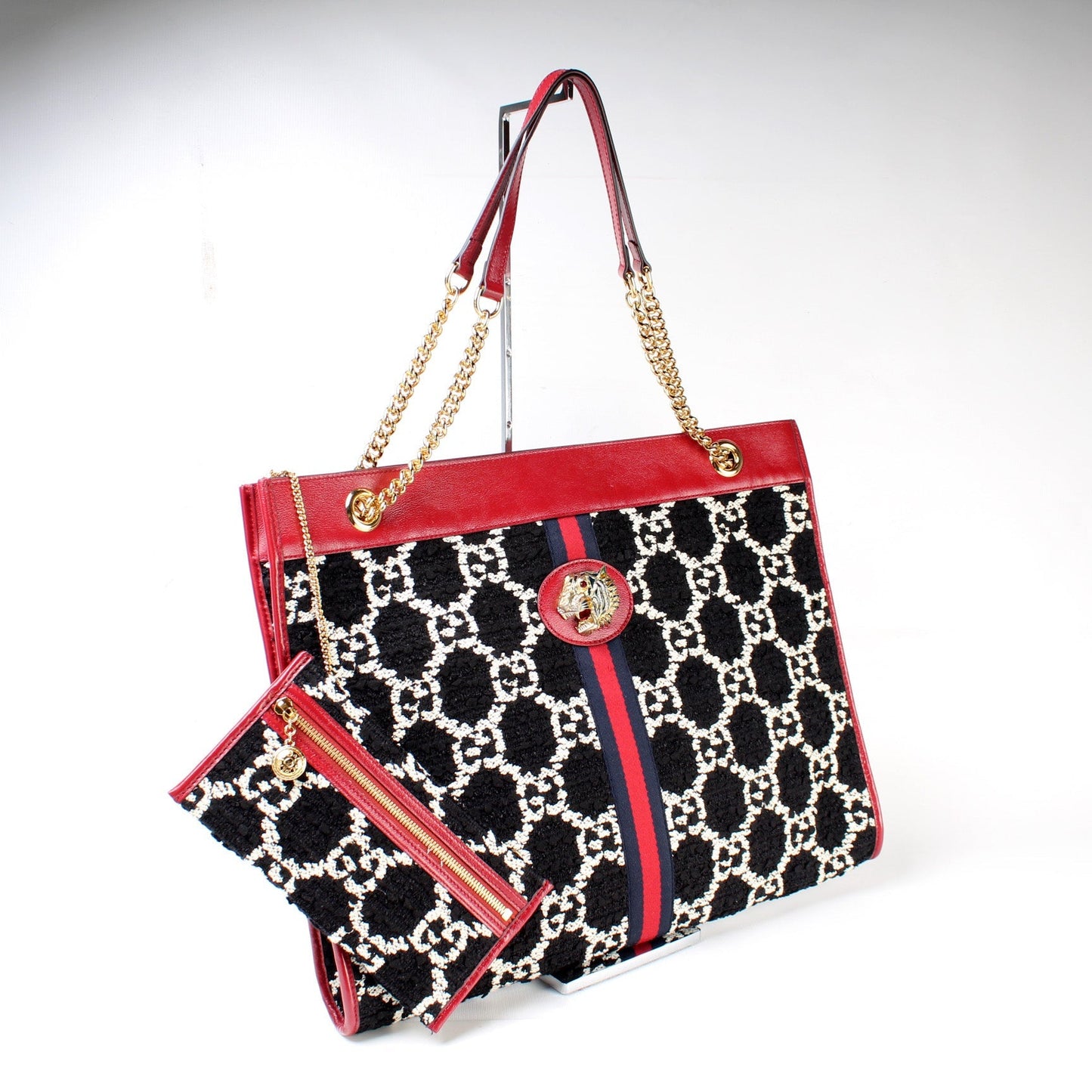 Gucci Tweed Rajah GG Large Chain Tote Bag