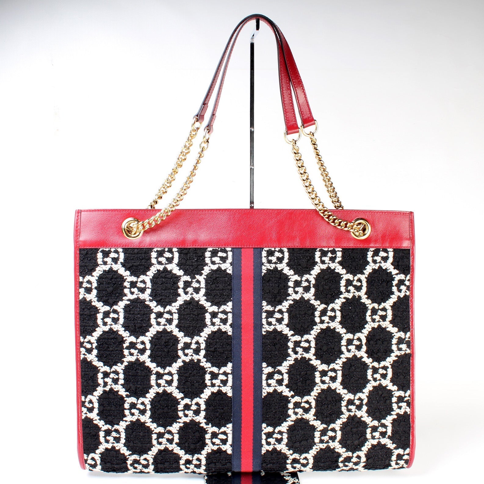 Gucci Tweed Rajah GG Large Chain Tote Bag